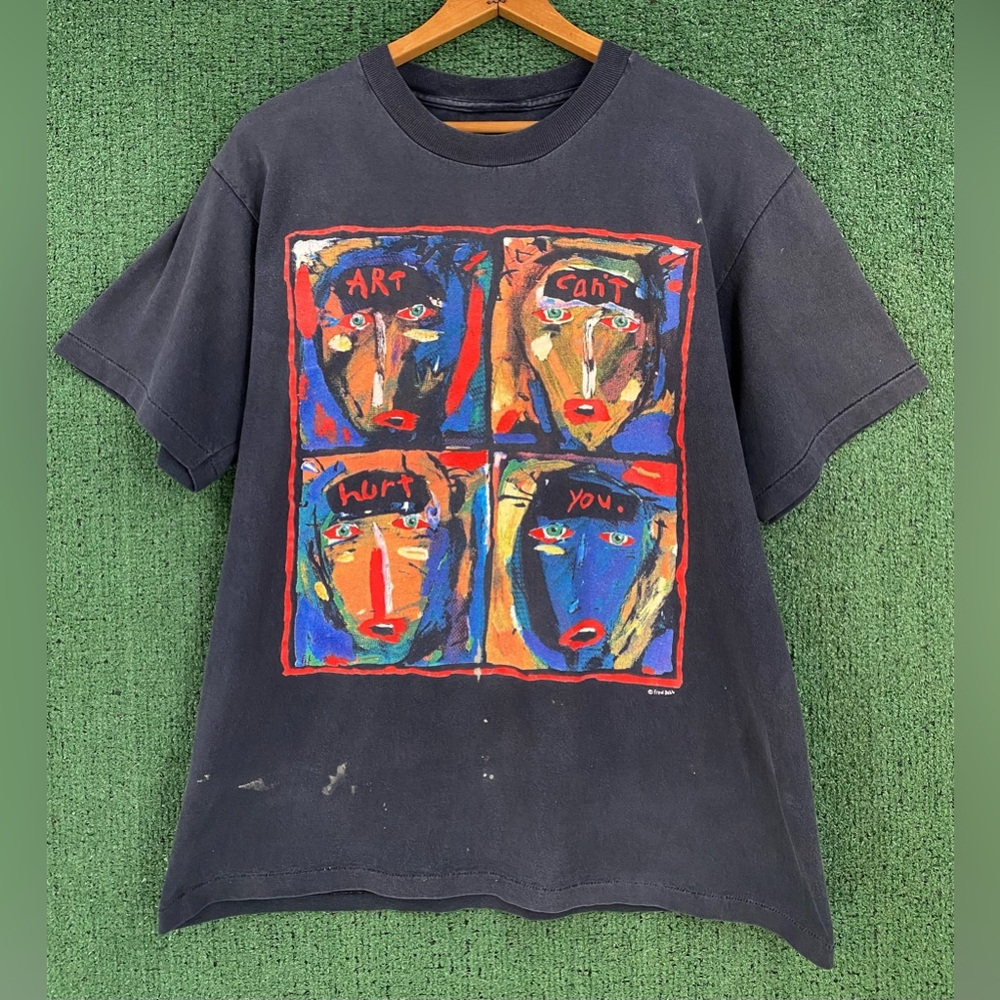 VTG 90’s Fred Babb Art Can’t Hurt You Faces Abstract Art Distressed T-Shirt Med